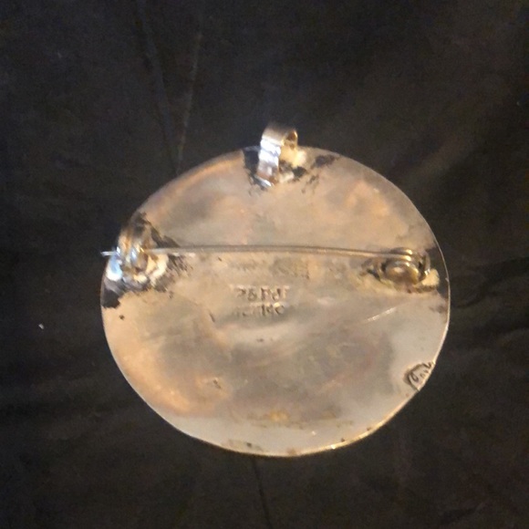 Mother of Pearl Nacre & sterling necklace brooch combo Mexican, marked & VTG - Picture 5 of 10